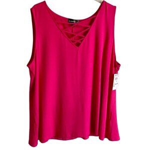 Harper 241 Criss Cross Front Detail Sleeveless Top in Hot Pink Women's Plus Size